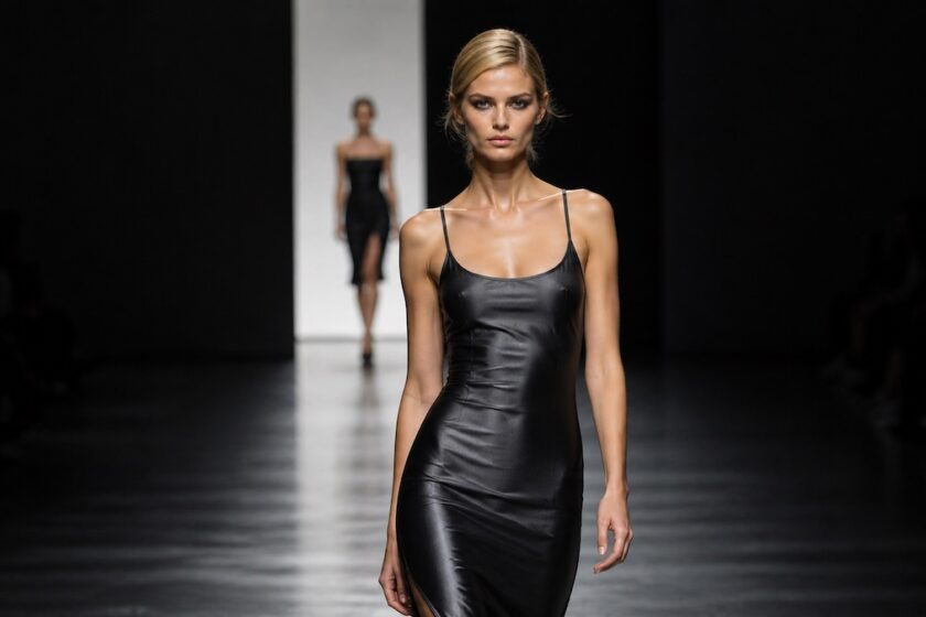 Modella con abito aderente minimal su passerella Gucci primavera estate 2026