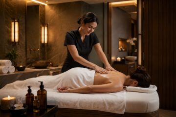 Luxury massage eseguito da una terapista professionista in una raffinata spa d’hotel