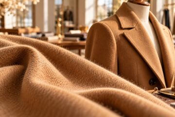 Vicuna tessuto pregiato color cammello con trama fine e morbida
